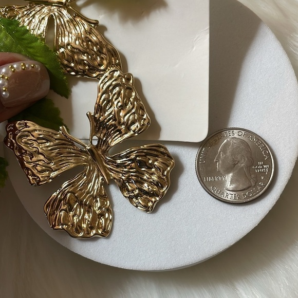 Gold Butterfly Statement Earrings - Picture 13 of 16